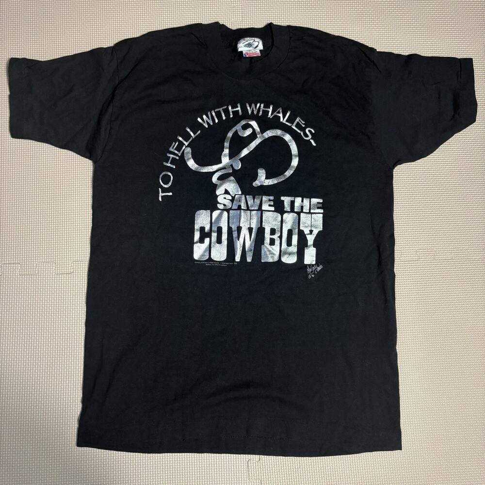 Vintage To Hell with Whales Save The Cowboy Single Stitch 1990s T Shirt Sz L